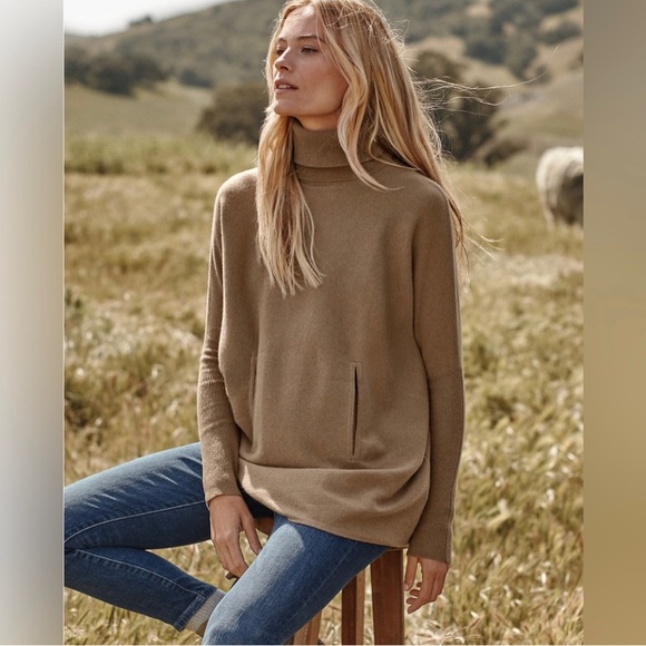 XS Heather Blue Garnet Hill Oversized Turtleneck Sweater Front Pocket/Pouch EUC - Picture 5 of 5